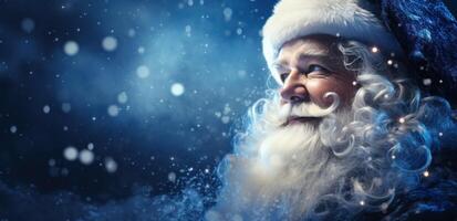 AI generated santa claus with lights and glittering stars photo