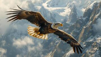 AI generated Bald Eagle Soaring Over Mountain Range photo