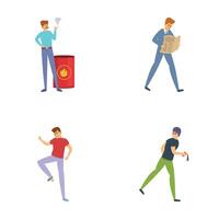 Household injurie icons set cartoon vector. Unhappy unlucky person falling down vector