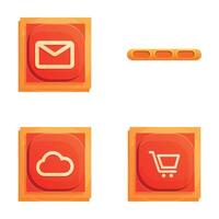 Marketing icons set cartoon vector. Button for envelope cloud and shopping cart vector