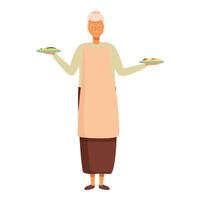 Food ready for use icon cartoon vector. Smiling senior woman vector