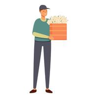 Courier with box of flowers icon cartoon vector. Bloom present vector