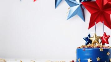 AI generated birthday holiday background, blue, red, gold colors photo
