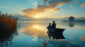 AI generated Man and Child Fishing in Boat photo