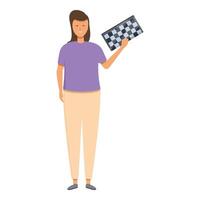 Girl take chess box icon cartoon vector. Winner strategy vector