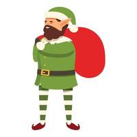 Elf with red sack icon cartoon vector. Christmas dwarf vector