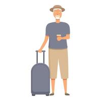 Senior man with travel bag icon cartoon vector. Social elderly vector