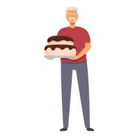 Senior man make big cake icon cartoon vector. Home cooking vector