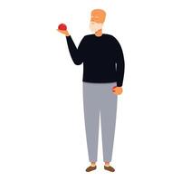 Grandpa take red apple icon cartoon vector. Kitchen cooking vector