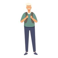 Healthy old man with backpack icon cartoon vector. Social walking vector