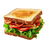 ai generato Sandwich con prosciutto, formaggio, pomodori e lattuga isolato su trasparente sfondo png