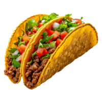 AI generated Mexican tacos with meat and vegetables isolated on transparent background png