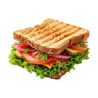 ai generiert Sandwich mit Schinken, Käse, Tomaten und Grüner Salat isoliert auf transparent Hintergrund png