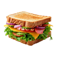 ai generiert Sandwich mit Schinken, Käse, Tomaten und Grüner Salat isoliert auf transparent Hintergrund png