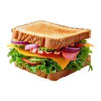 ai generiert Sandwich mit Schinken, Käse, Tomaten und Grüner Salat isoliert auf transparent Hintergrund png