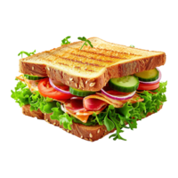 ai generiert Sandwich mit Schinken, Käse, Tomaten und Grüner Salat isoliert auf transparent Hintergrund png