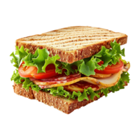 ai generiert Sandwich mit Schinken, Käse, Tomaten und Grüner Salat isoliert auf transparent Hintergrund png