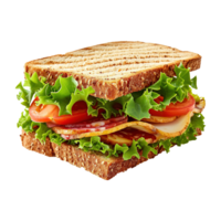 AI generated Sandwich with ham, cheese, tomatoes and lettuce isolated on transparent background png