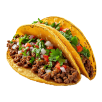 AI generated Mexican tacos with meat and vegetables isolated on transparent background png