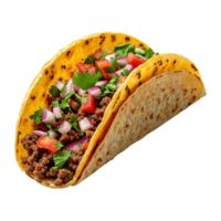 AI generated Mexican tacos with meat and vegetables isolated on transparent background png