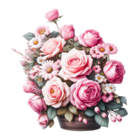 ai généré rose Rose fleurs dans une floral arrangement avec une transparent Contexte png