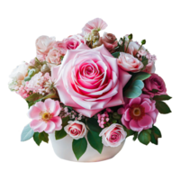 ai gerado Rosa rosa flores dentro uma floral arranjo com uma transparente fundo png