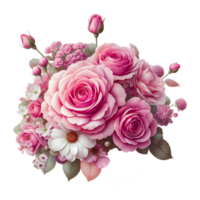 ai gegenereerd roze roos bloemen in een bloemen arrangement met een transparant achtergrond png