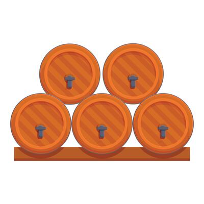 Wooden barrels wine stack icon cartoon vector. Making drink