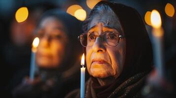 ai generado mujer con lentes participación velas foto