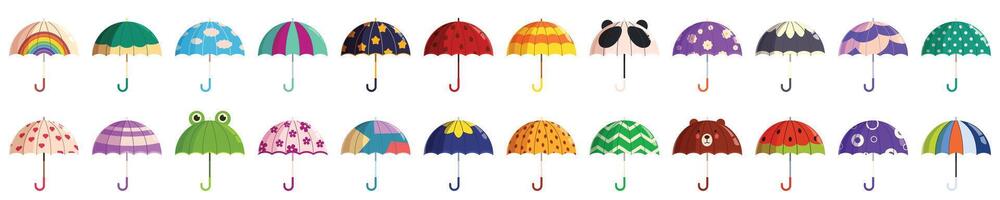 Childrens umbrella icons set cartoon vector. Sunshade fashion parasol vector