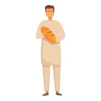 Man take hot bread icon cartoon vector. Bread production factory vector