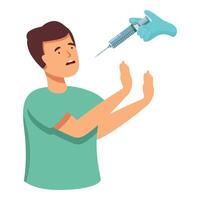 Patient scared icon cartoon vector. Syringe injection of vaccine vector