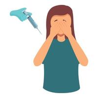 Girl cry under injection icon cartoon vector. Doctor afraid vector