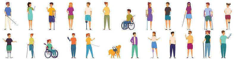Disabled children icons set cartoon vector. Family handicapped kids vector