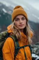 AI generated Woman in Yellow Jacket and Brown Hat photo