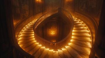 AI generated Illuminated Spiral Staircase photo