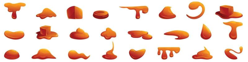 Caramel drops icons set cartoon vector. Toffee sugar sauce vector