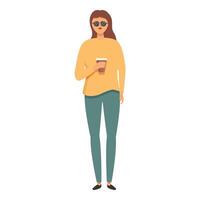 Girl take street coffee cup icon cartoon vector. Cool face vector