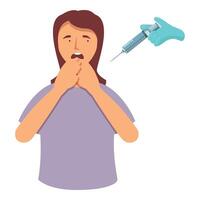 Pain from injection icon cartoon vector. Kid afraid in clinic vector