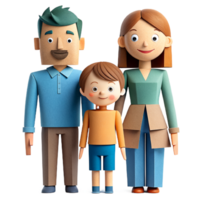 ai généré 3d mignonne famille dessin animé, papier art png