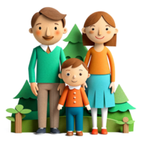 ai généré 3d mignonne famille dessin animé, papier art png