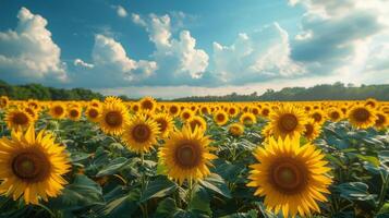 AI generated Sunflowers Field at Sunset photo