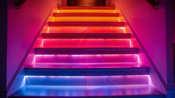 AI generated Illuminated Staircase With Colorful Lights photo