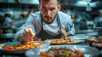 AI generated Man in Chefs Hat Eating Bowl of Food photo