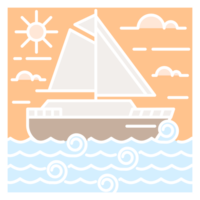 illustration of ocean and sailboat monoline or line art style png