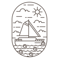 illustration of ocean and sailboat monoline or line art style png