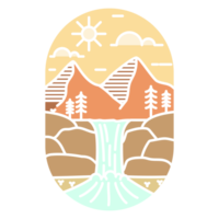 illustration of mountain and waterfall monoline or line art style png