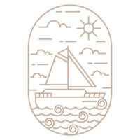 illustration of ocean and sailboat monoline or line art style png