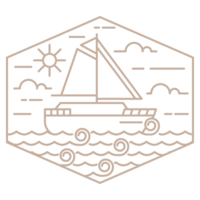 illustration of ocean and sailboat monoline or line art style png