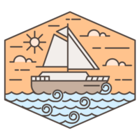 illustration of ocean and sailboat monoline or line art style png